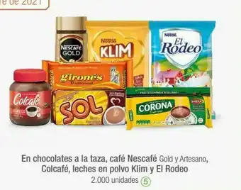 Jumbo En chocolates a la taza, café nescafé gold y artesano, colcafé, leches en polvo klim y el rodeo oferta