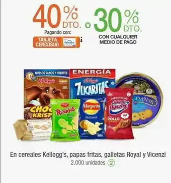 Jumbo En cereales kellogg’s, papas fritas, galletas royal y vicenzi oferta