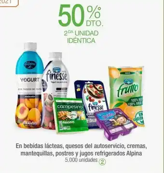 Jumbo En bebidas lácteas, quesos del autoservicio, cremas, mantequillas, postres y jugos refrigerados alpina oferta
