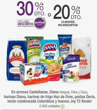 Jumbo En arroces castellanos, diana integral, fibra y coco, harinas diana, harinas de trigo haz de oros, pastas doria, leche conden oferta