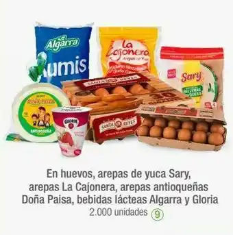Jumbo En huevos, arepas de yuca sary, arepas la cajonera, arepas antioqueñas doña paisa, bebidas lácteas algarra y gloria oferta
