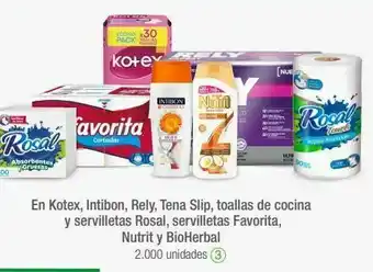 Jumbo En kotex, intibon, rely, tena slip, toallas de cocina y servilletas rosal, servilletas favorita, nutrit y bioherbal oferta