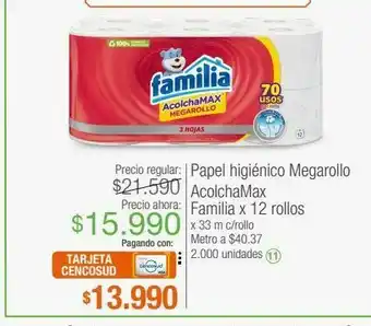 Jumbo Papel higiénico megarollo acolchamax familia x 12 rollos x 33 m c/rollo oferta