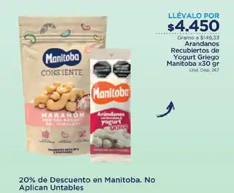 FarmaTodo Arandanos Recubiertos de Yogurt Griego Manitoba x 30 gr oferta