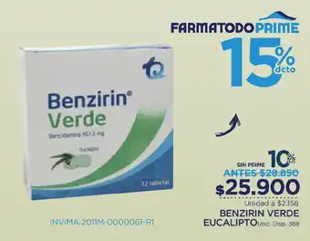 FarmaTodo BENZIRIN VERDE EUCALIPTO oferta