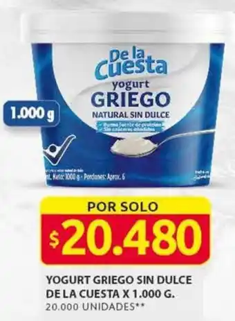 Ara YOGURT GRIEGO SIN DULCE DE LA CUESTA X 1.000G oferta