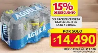 Ara SIX PACK DE CERVEZA AGUILA LIGHT EN LATA X 330ML oferta