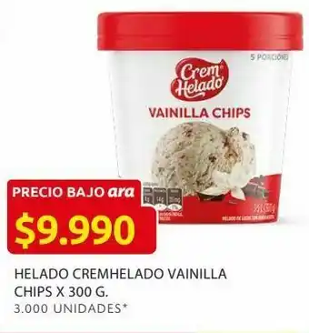 Ara Helado cremhelado vainilla chips x 300 g. oferta