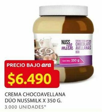Ara Crema chocoavellana dúo nussmilk x 350 g. oferta