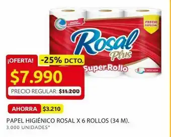 Ara Papel higiénico rosal x 6 rollos (34 m). oferta