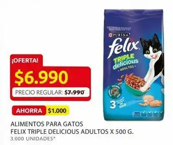 Ara Alimentos para gatos felix triple delicious adultos x 500 g. oferta