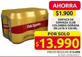 Ara SIXPACK DE CERVEZA CLUB COLOMBIA DORADA EN LATA X 330ML oferta