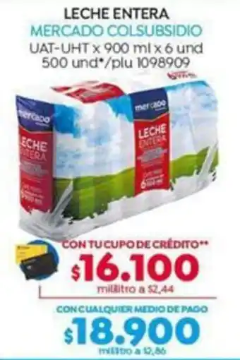 Colsubsidio LECHE ENTERA MERCADO COLSUBSIDIO UAT-UHT x 900 ml x 6 und oferta