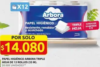 Ara PAPEL HIGIÉNICO ARBORA TRIPLE HOJA DE 12 ROLLOS 33 M oferta