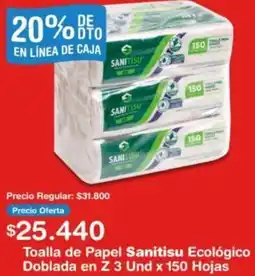 Makro Toalla de Papel Sanitisu Ecológico Doblada en Z 3 Und x 150 Hojas oferta