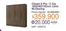 Easy M+desing - closet 6 pts/2 cjs 180x46x182cm leño oferta