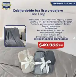 Tiendas D1 Cobija doble faz lisa y ovejera Red Flag oferta
