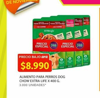 Ara Alimento para perros dog chow extra life x 400 g. oferta