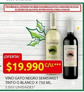 Ara Vino gato negro semisweet tinto o blanco x 750 ml. oferta