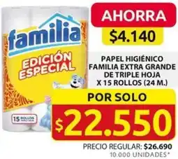 Ara PAPEL HIGIÉNICO ESPECIAL FAMILIA EXTRA GRANDE DE TRIPLE HOJA X 15 ROLLOS 24 M oferta