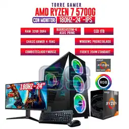 Falabella Pc Gamer Ryzen 7 5700g/ Ram 32gb/ Ssd 1tb/ Monitor Asus Tuf 24 180hz Fhd Ips oferta
