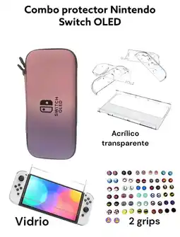 Falabella Estuche Lila/ Rosa + Acrilico + Vidrio + 2 Grips Para Switch Oled oferta