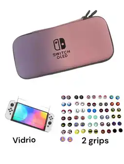 Falabella Estuche Rígido Viaje Lila - Rosa + Vidrio + 2 Grips Para Switch Oled oferta