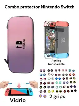 Falabella Estuche Rígido Lila - Rosa + Acrilico + Vidrio + 2 Grips Para Switch oferta