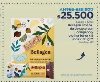 FarmaTodo Bellagen Limonada de Coco Con Colageno y Biotina Barra x 5 unds x 30 gr oferta