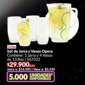 Homecenter Cristal Set de Jarra y Vasos Opera oferta