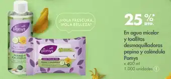 Metro En agua micelar y toallitas desmaquilladoras pepino y caléndula pomys x 400 m -25% oferta