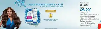 Metro Shampoo x 375 mi / mililitro a $50.5 + acondicionador x 300 mi / mililitro a $50.5 raíces fuertes head & shoulders oferta