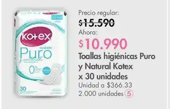 Metro Toallas higiénicas puro y natural kotex x 30 unidades oferta