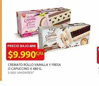 Ara Cremato rollo vainilla y fresa o capuccino x 480 g oferta