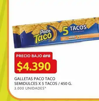 Ara Galletas paco taco demidulces x 5 tacos 450 g oferta