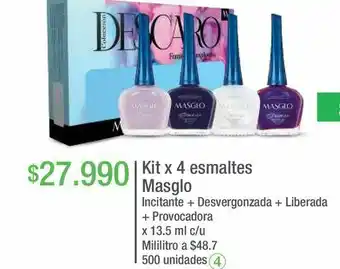 Jumbo Kit x 4 esmaltes masglo incitante + desvergonzada + liberada + provocadora x 13.5 ml c/u oferta