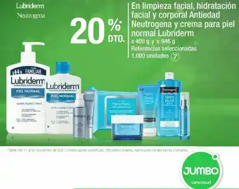 Jumbo En limpieza facial, hidratación facial y corporal antiedad neutrogena y crema para piel normal lubriderm -20% oferta