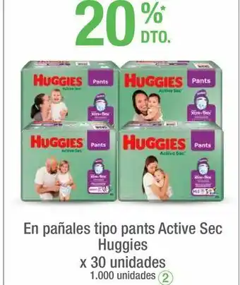 Jumbo En pañales tipo pants active sec huggies x 30 unidades -20% oferta