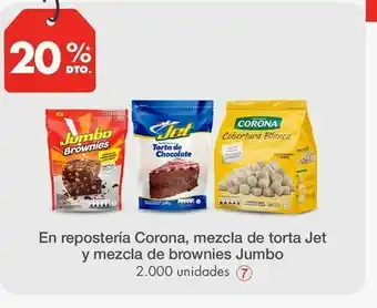Metro En repostería corona, mezcla de torta jet y mezcla de brownies jumbo oferta