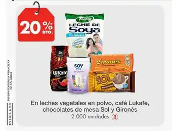 Metro En leches vegetales en polvo, café lukafe, chocolates de mesa sol y gironés oferta