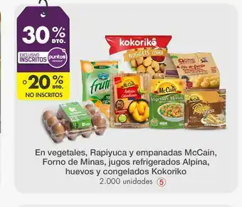 Metro En vegetales, rapiyuca y empanadas mccain, forno de minas, jugos refrigerados alpina, huevos y congelados kokoriko oferta
