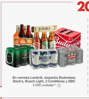 Metro En cerveza landvik, sixpacks budweiser, beck’s, busch light, 3 cordilleras y bbc oferta