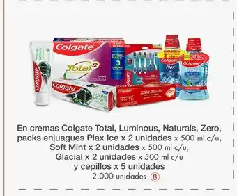 Metro En cremas colgate total, luminous, naturals, zero, packs enjuagues plax ice x 2 unidades oferta
