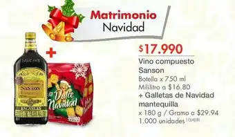 Metro Vino compuesto sanson botella x 750 ml mililitro a $16.80 + galletas de navidad mantequilla x 180 g oferta