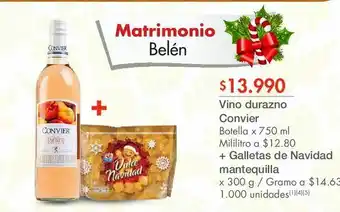 Metro Vino durazno convier botella x 750 ml mililitro a $12.80 + galletas de navidad mantequilla x 300 g oferta