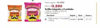 Metro Tortillas integrales x 8 unidades oferta