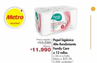 Metro Papel higiénico alto rendimiento family care x 12 rollos oferta