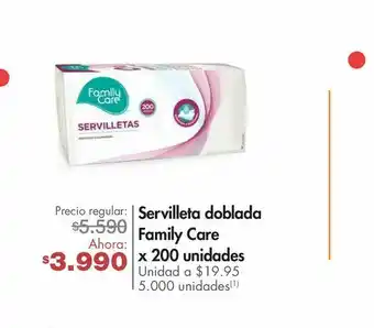 Metro Servilleta doblada family care x 200 unidades oferta