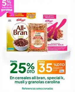 En cereales all bran, special k, musli y granolas carolina