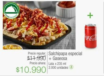 Jumbo Salchipapa especial + gaseosa oferta